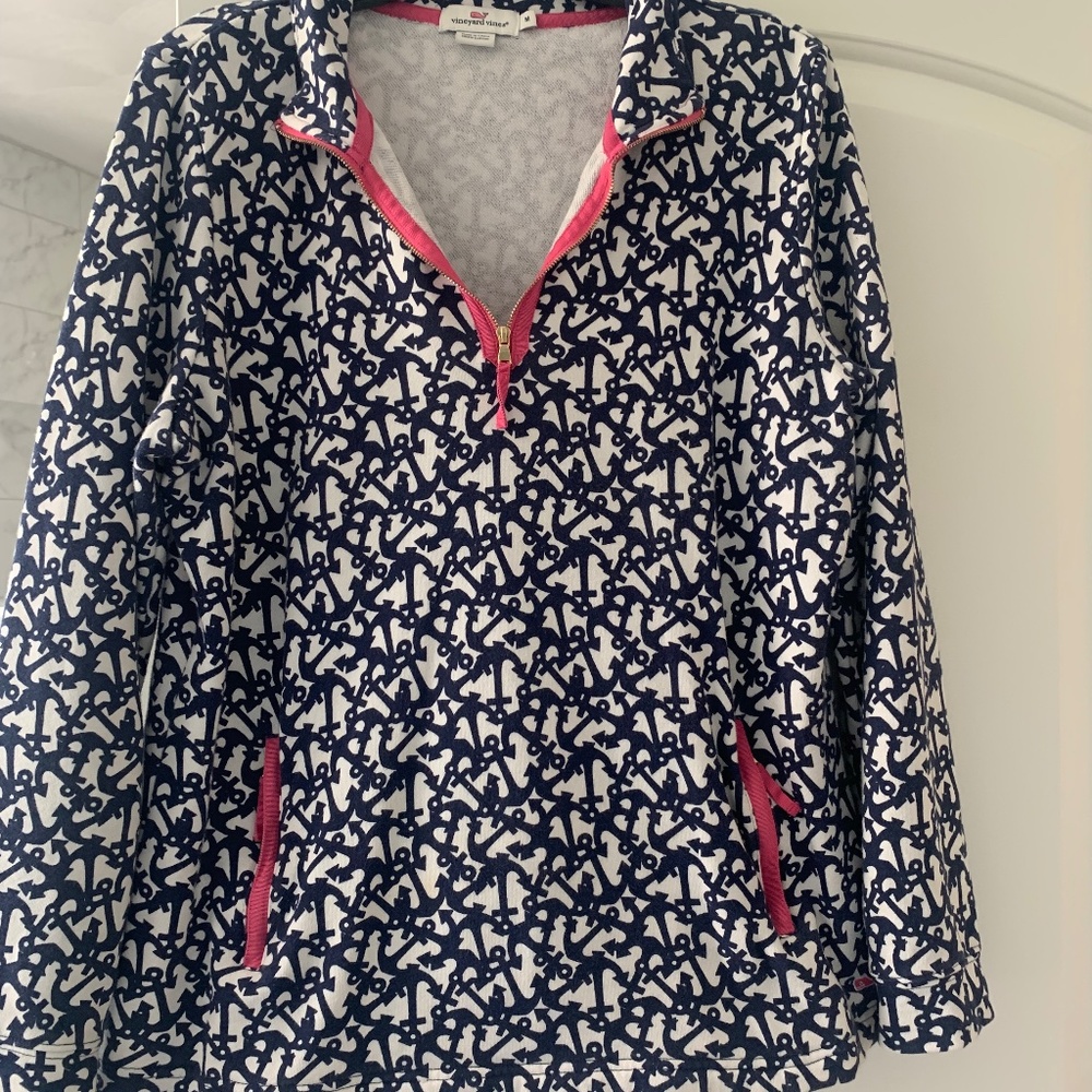 Vineyard Vines Anchor Print Terry 1/4 Zip Size Medium womens